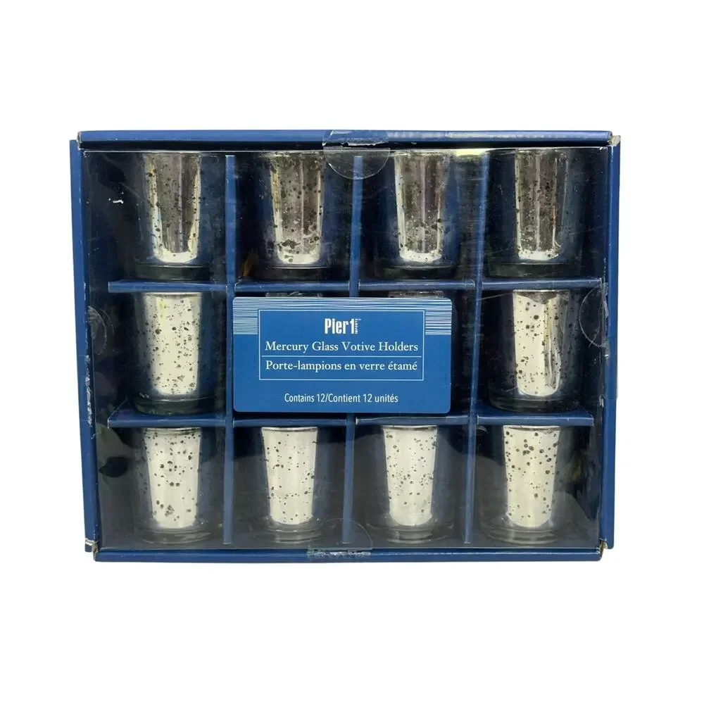 Pier 1 Mercury Glass Votive Holders Speckled Antique Design Finish-Set of 12